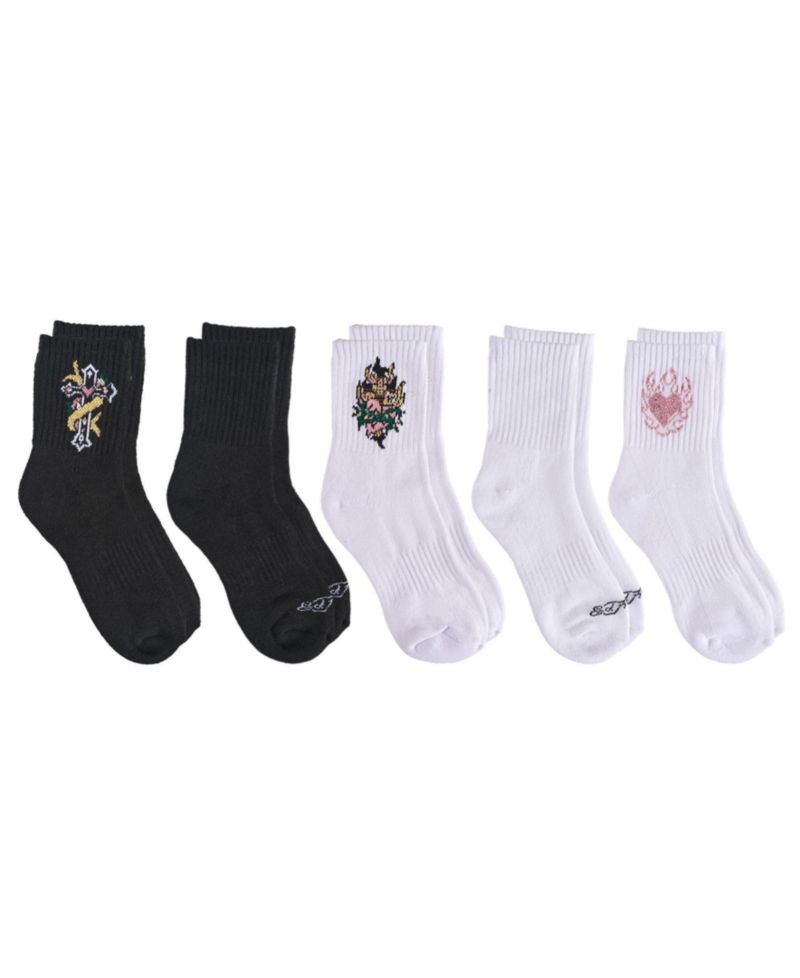 Women's Flowery Cross Print Arch Support Half-Cushion Crew Socks, 5-Pack