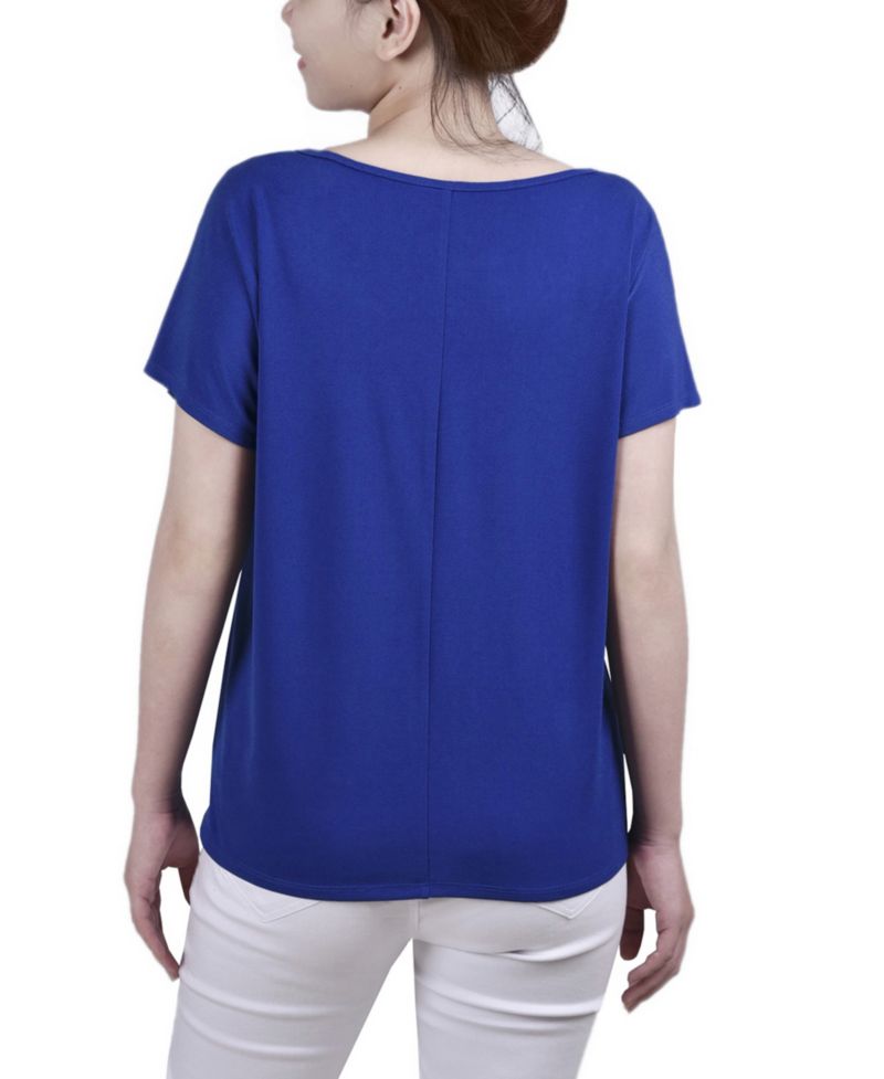 Petite Short Sleeve Knit Top with Hardware