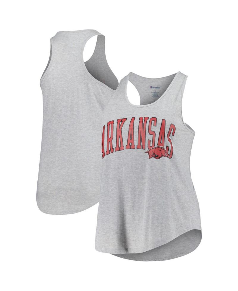 Women's Heather Gray Arkansas Razorbacks Arch Logo Racerback Scoop Neck Tank Top