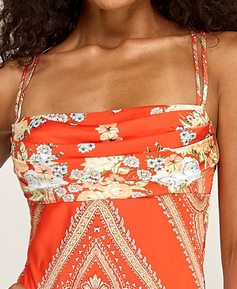 Junior's Satin Scarf Printed Cowl Neck Dress