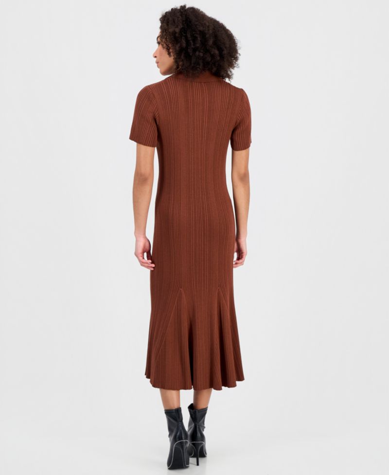 Women's Rib-Knit Short-Sleeve Midi Sweater Dress