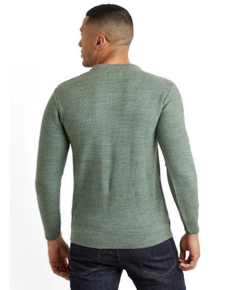 Men's Long-Sleeve Crewneck Textured-Knit Wool Sweater