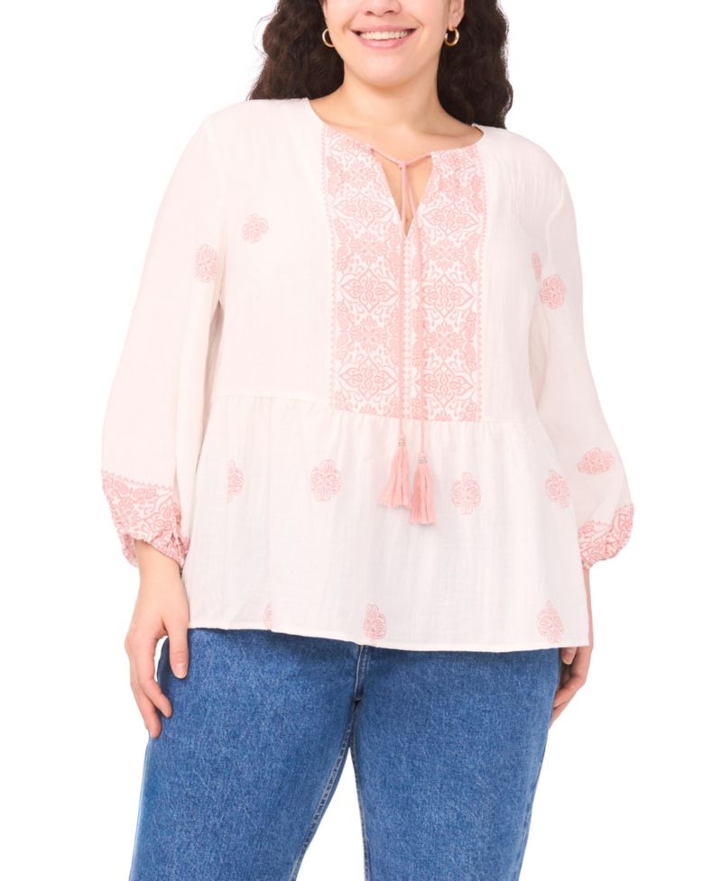 Plus Size Neck Tie Peasant Blouse