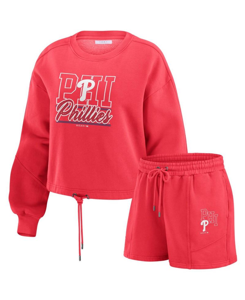 Women's Red Philadelphia Phillies Washed Fleece Sweatshirt Shorts Lounge Set