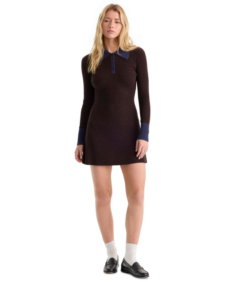 Women's Collared Long-Sleeve Sweater Dress