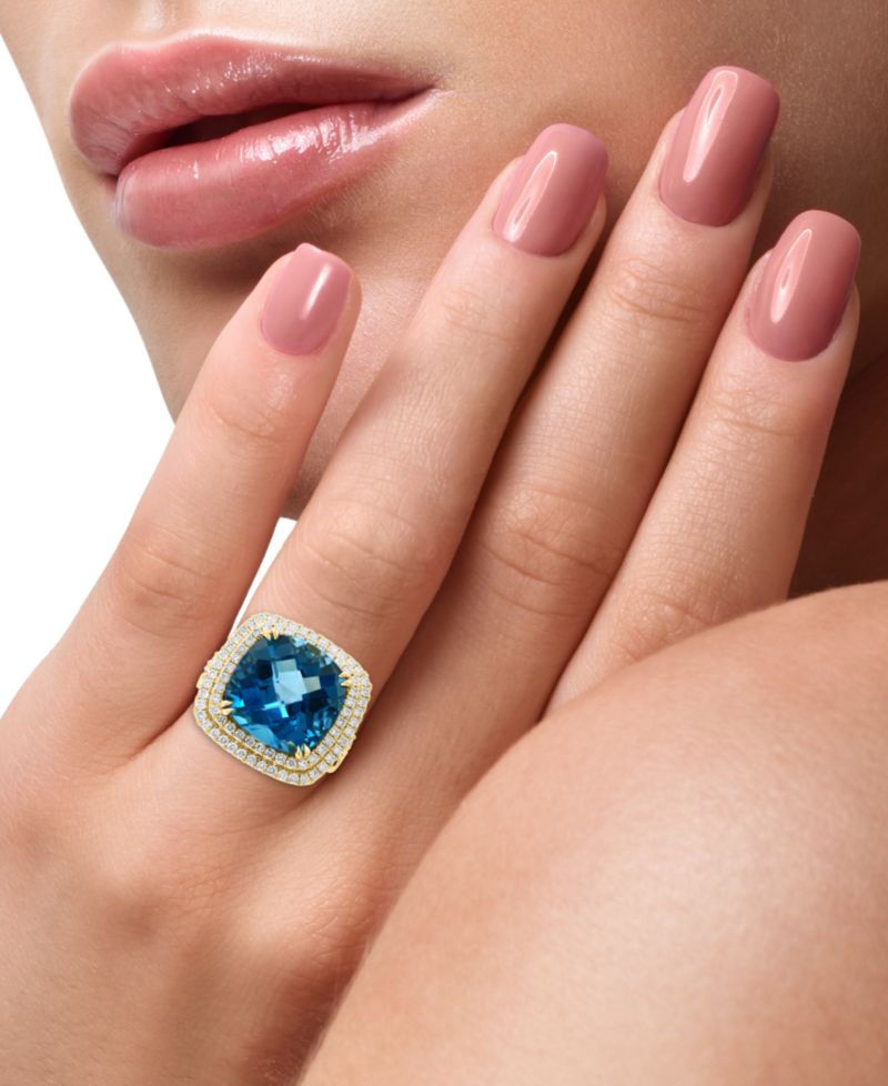 EFFY® London Blue Topaz (12-1/3 ct. t.w.) & Diamond (1-1/5 ct. t.w.) Halo Statement Ring in 14k White Gold (Also available in 14k Gold)