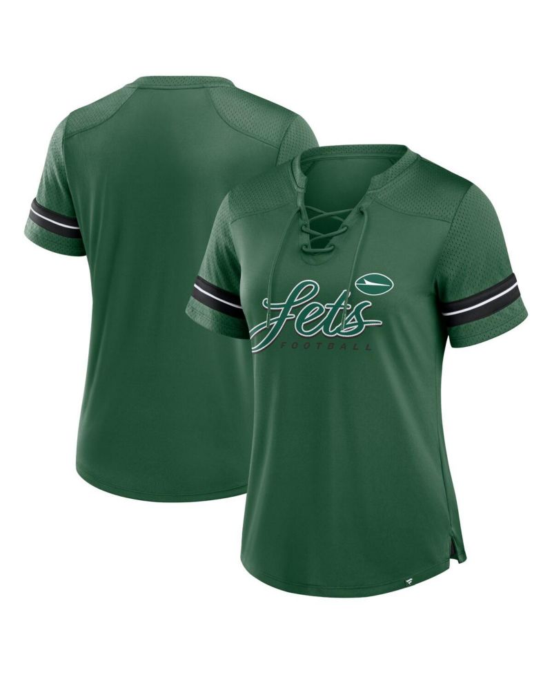Women's Green New York Jets Play Script Lace-Up T-Shirt