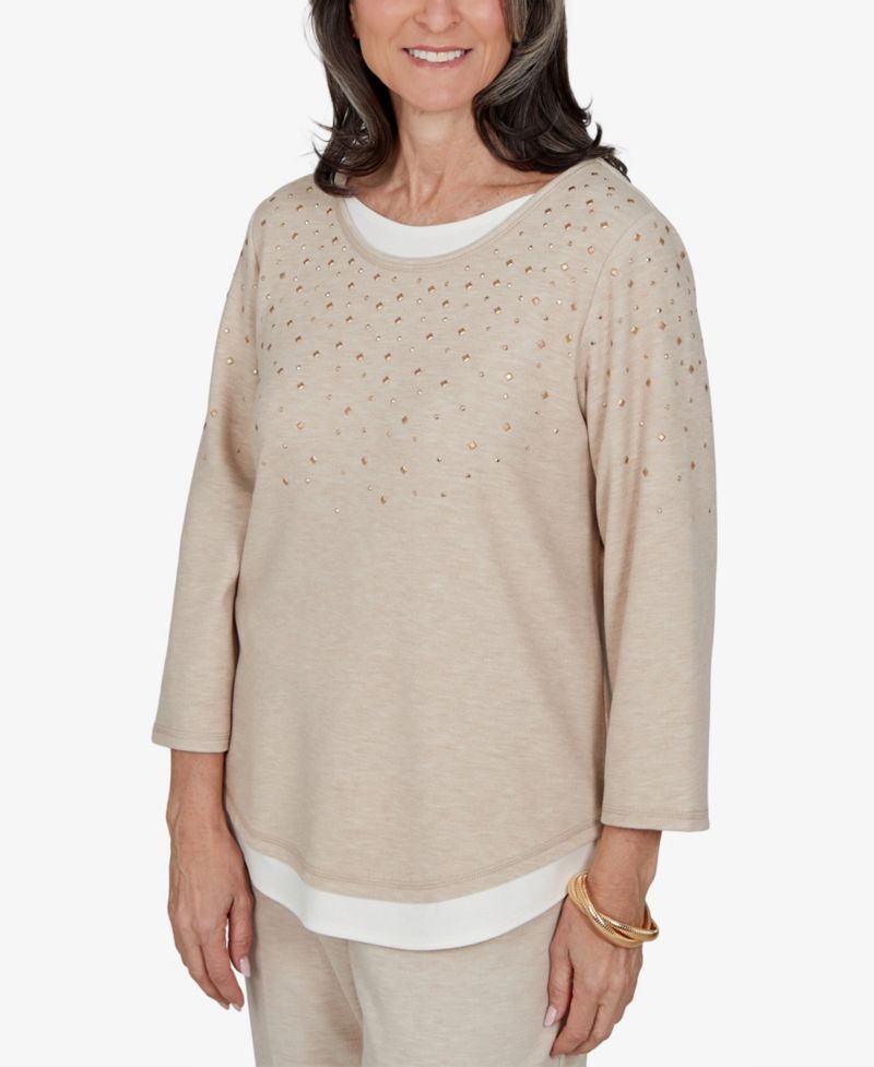 Petite Embellished 3/4-Sleeve Knit Top