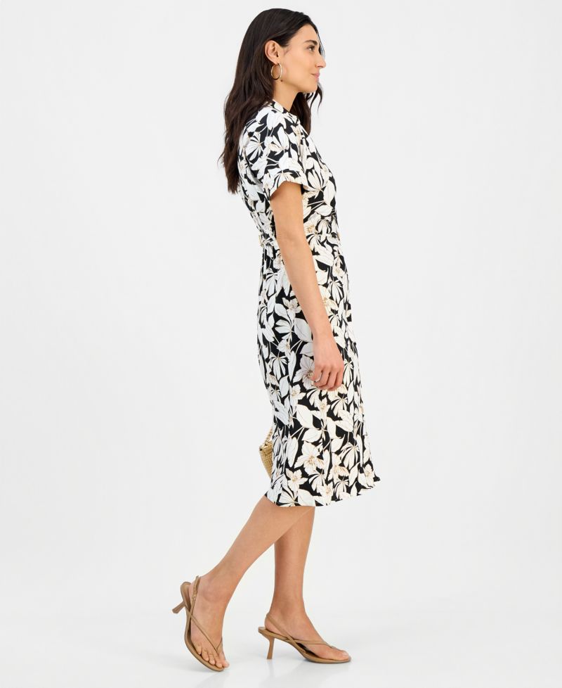 Petite Linen Buckle-Back Shirt-dress