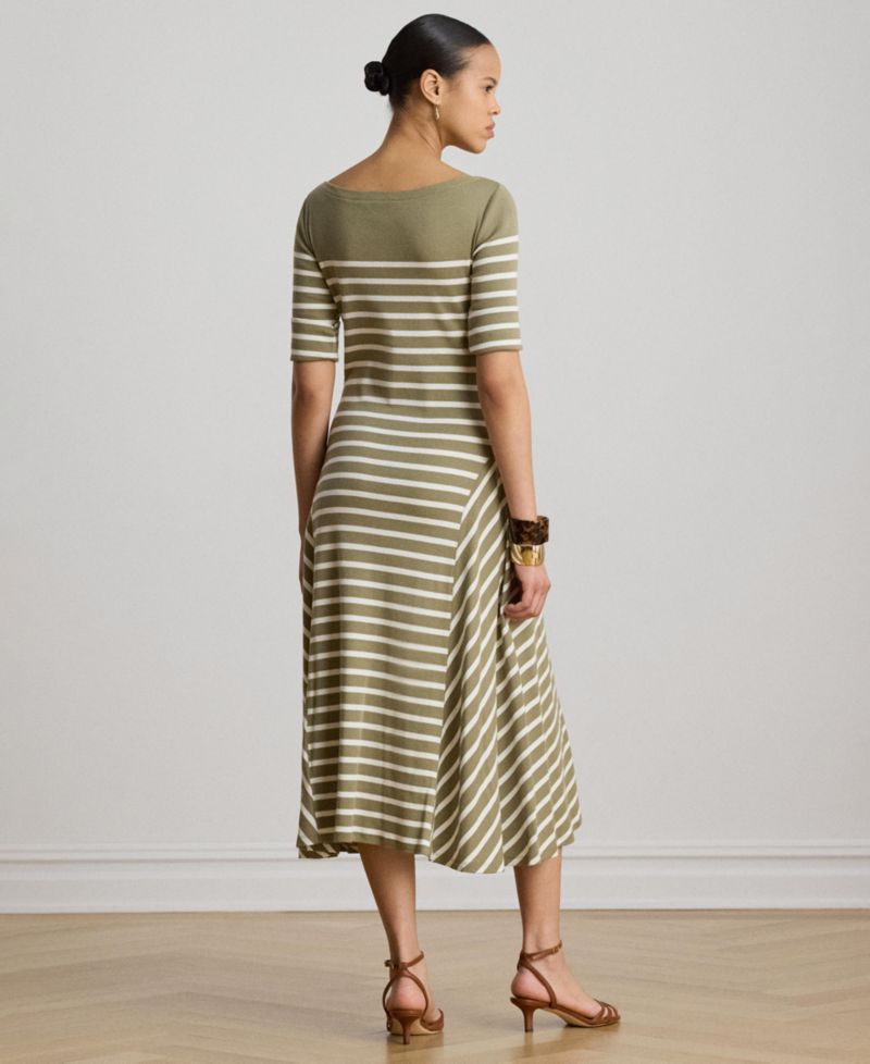 Women's Boat Neck Breton-Stripe Ribbed Midi Dress