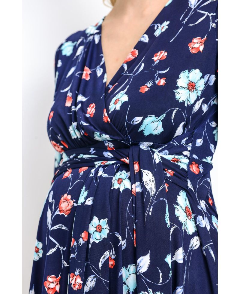 Women's Floral Short Sleeve Nursing Dress with Waist Tie