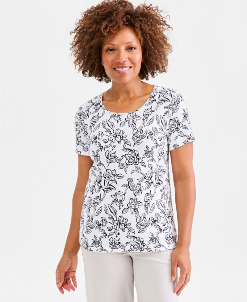 Petite Printed Scoop Neck Top