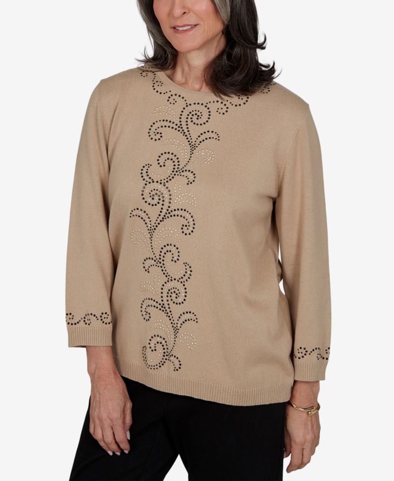 Women's Travel Advisory Beaded Scroll Embellished Sweater