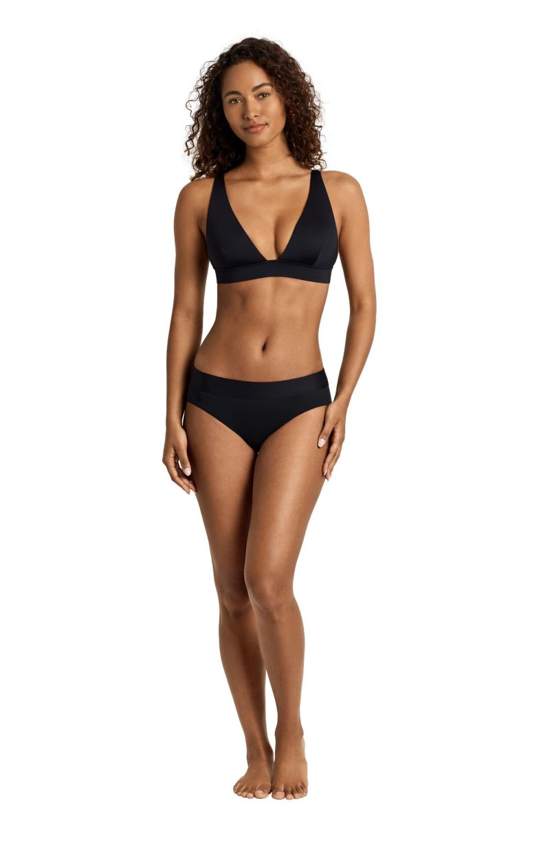 Women's Solid Black Banded Tall V-Neck Bralette Swimsuit Top