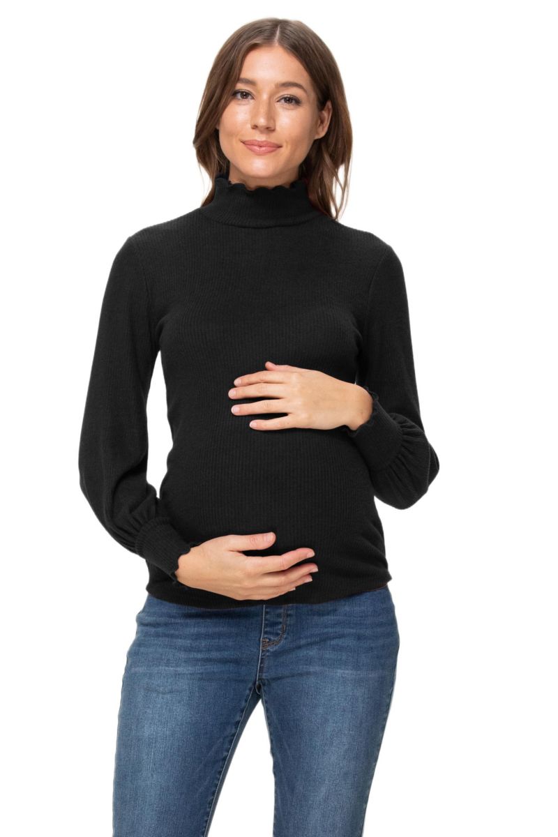 Maternity Turtleneck Ribbed Knit Long Sleeve Sweater