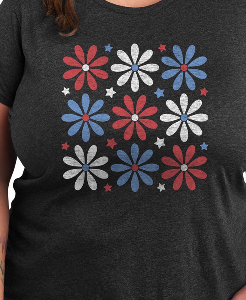 Plus Size Americana Flowers Graphic Crew Neck T-Shirt