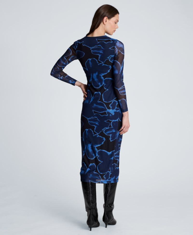 Women's Knot-Front Printed Mesh Midi Dress