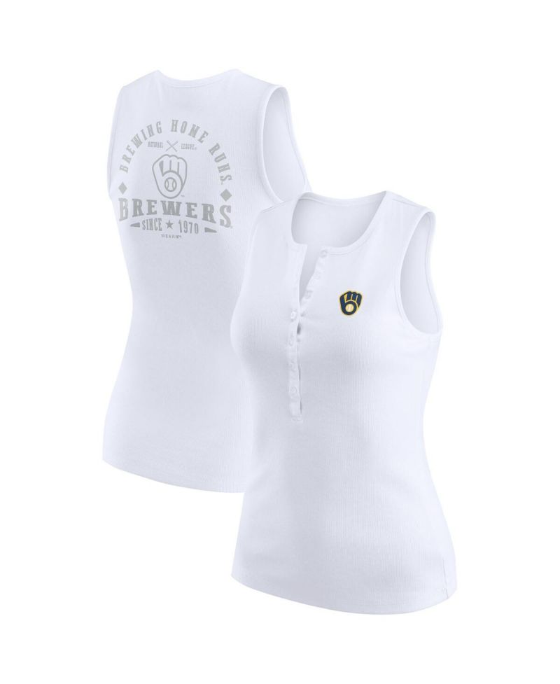Women's White Milwaukee Brewers Rib-Knit Henley Tank Top