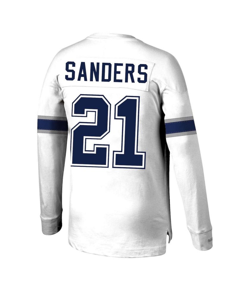 Men's Deion Sanders White Dallas Cowboys Retired Player Name and Number Long Sleeve Top