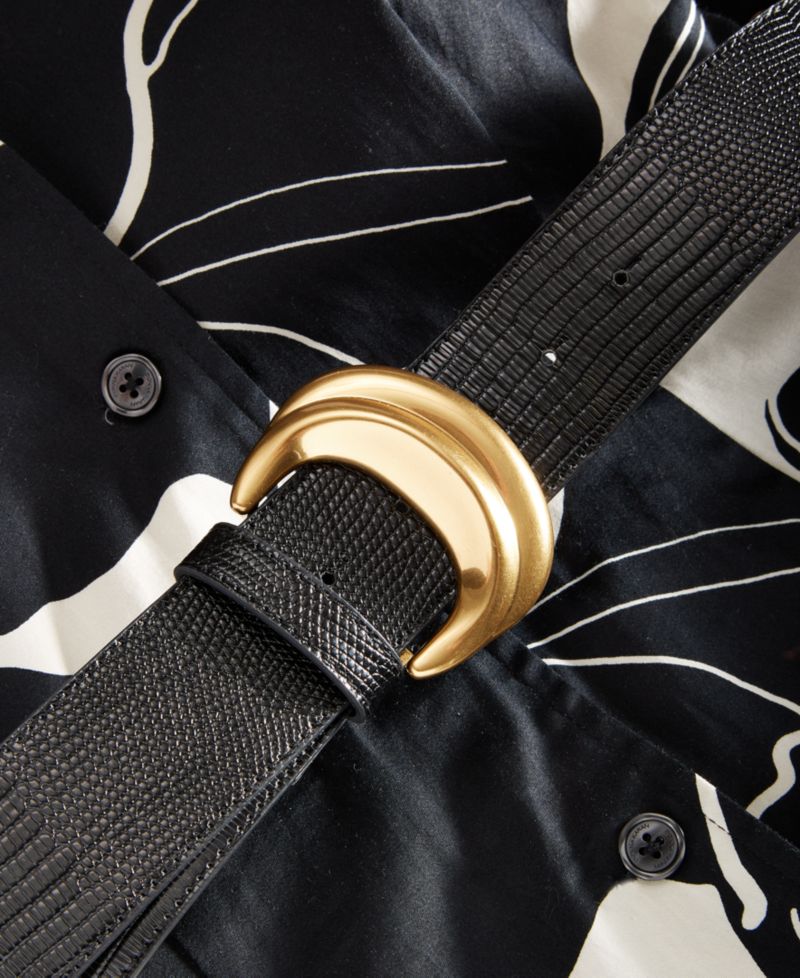 Women's Printed Faux-Leather Belt Midi Shirtdress