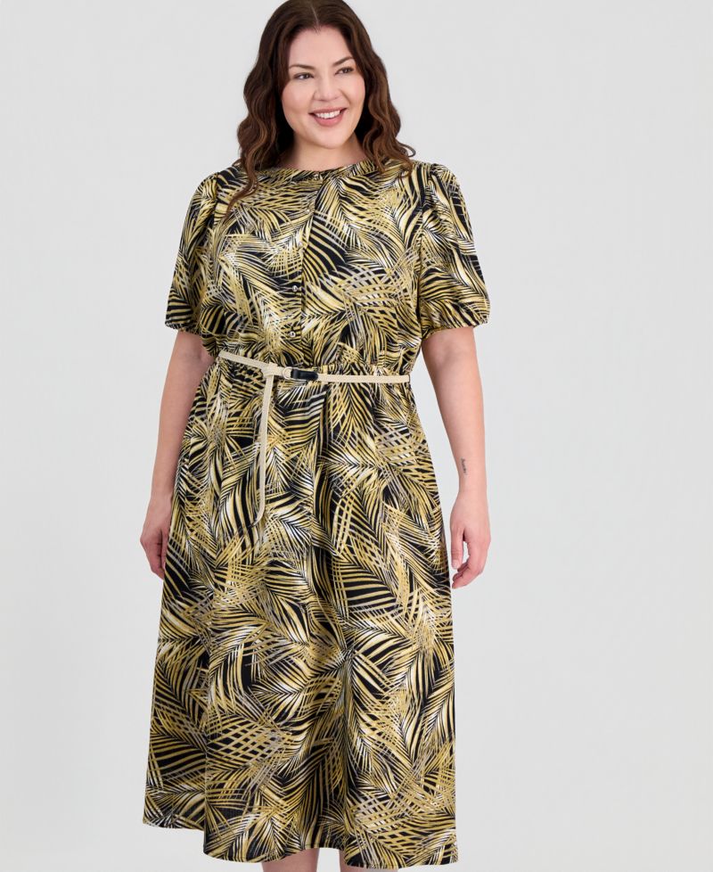 Plus Size Puffed-Sleeve Shirt-dress