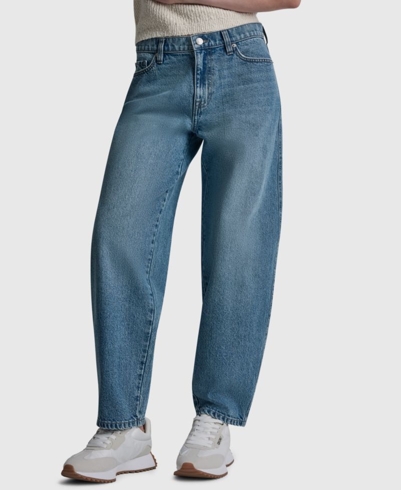 Women's Mid-Rise Barrel-Leg Cotton Jeans