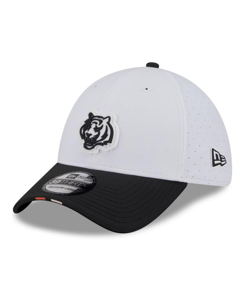 Men's White/Black Cincinnati Bengals 2025 NFL Training Camp 39THIRTY Flex Hat