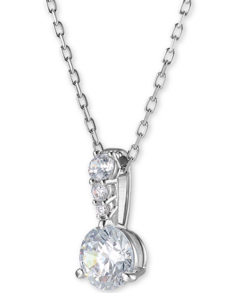 Silver-Tone Crystal Solitaire Pendant Necklace, 14-7/8" + 2" extender