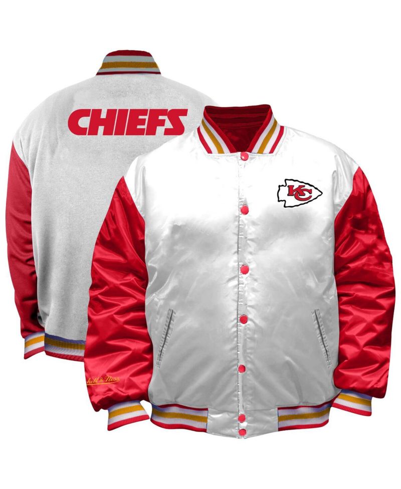 Women's White Kansas City Chiefs Plus Size Full-Snap Satin Jacket