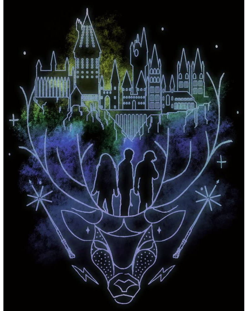Men's Hogwarts Patronus Line Art Black T-shirt-Medium