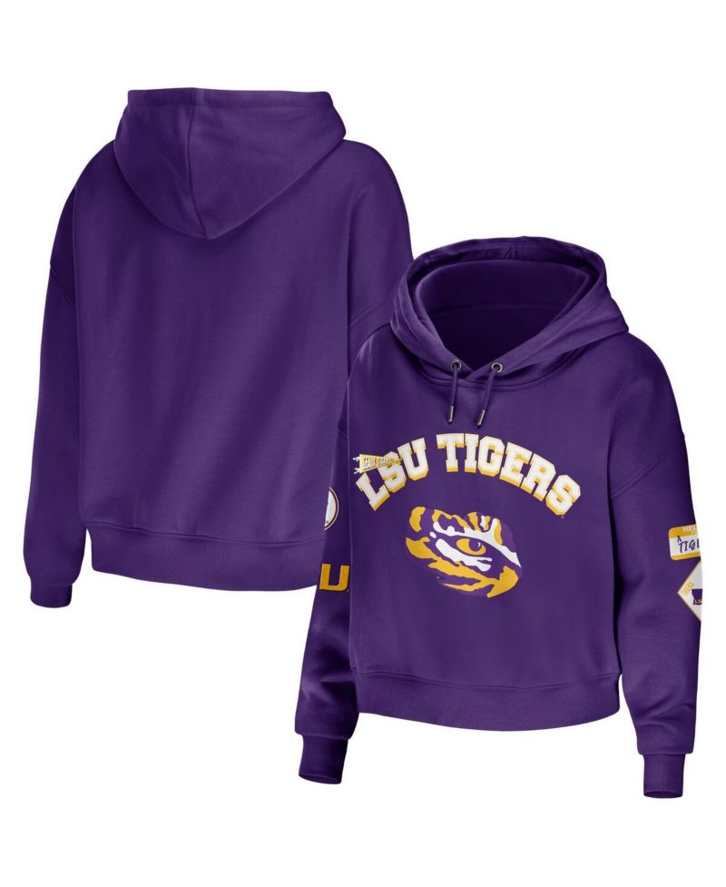Women's Purple LSU Tigers Mixed Media Cropped Pullover Hoodie