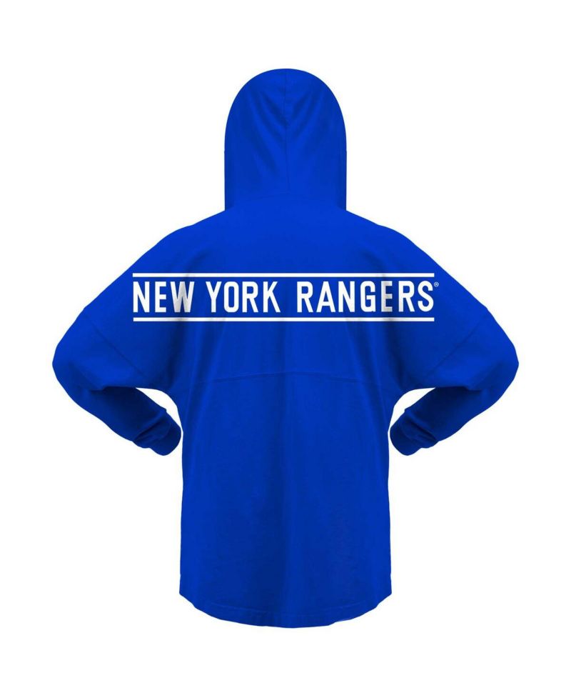 Women's Blue New York Rangers Jersey Lace-Up V-Neck Long Sleeve Hoodie T-shirt