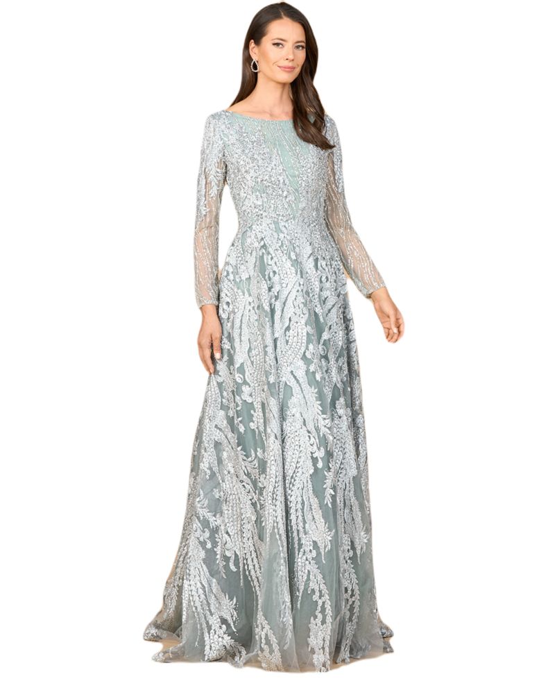 Women's Long Sleeve, Modest Beaded Gown