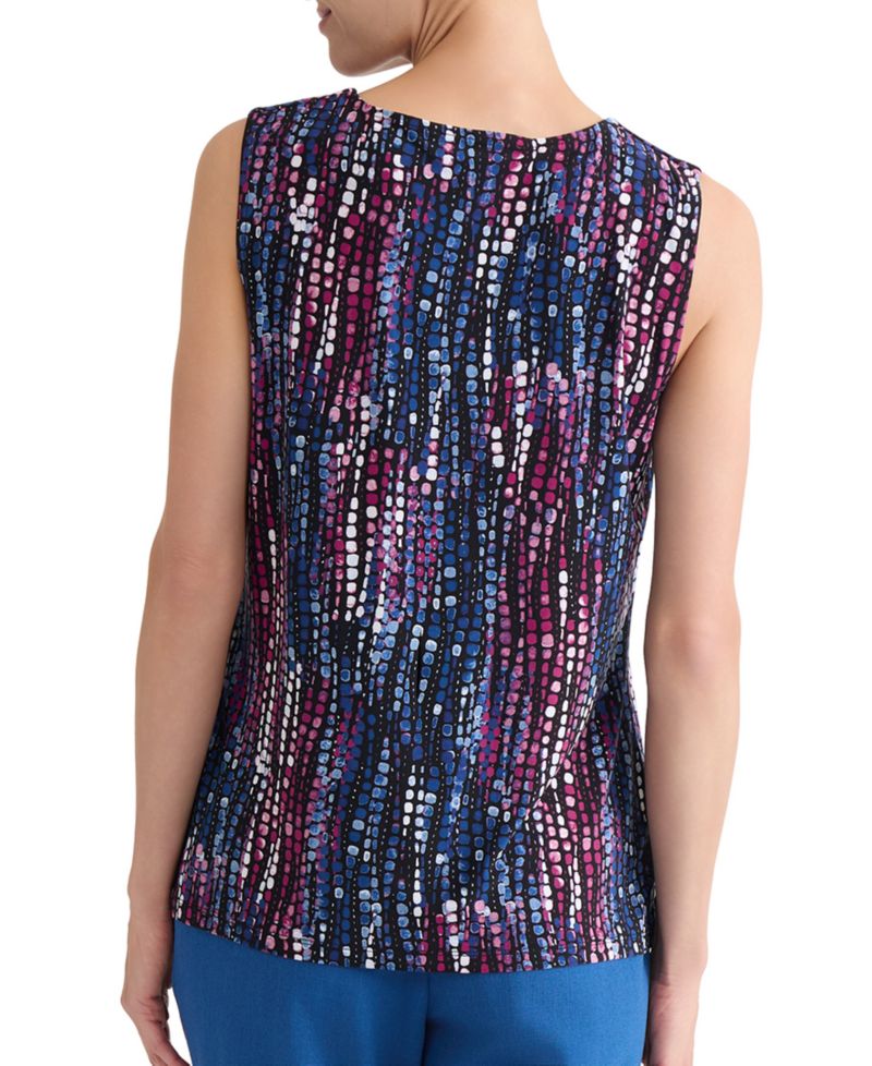 Women's Printed Pleat-Neck Keyhole Sleeveless Top