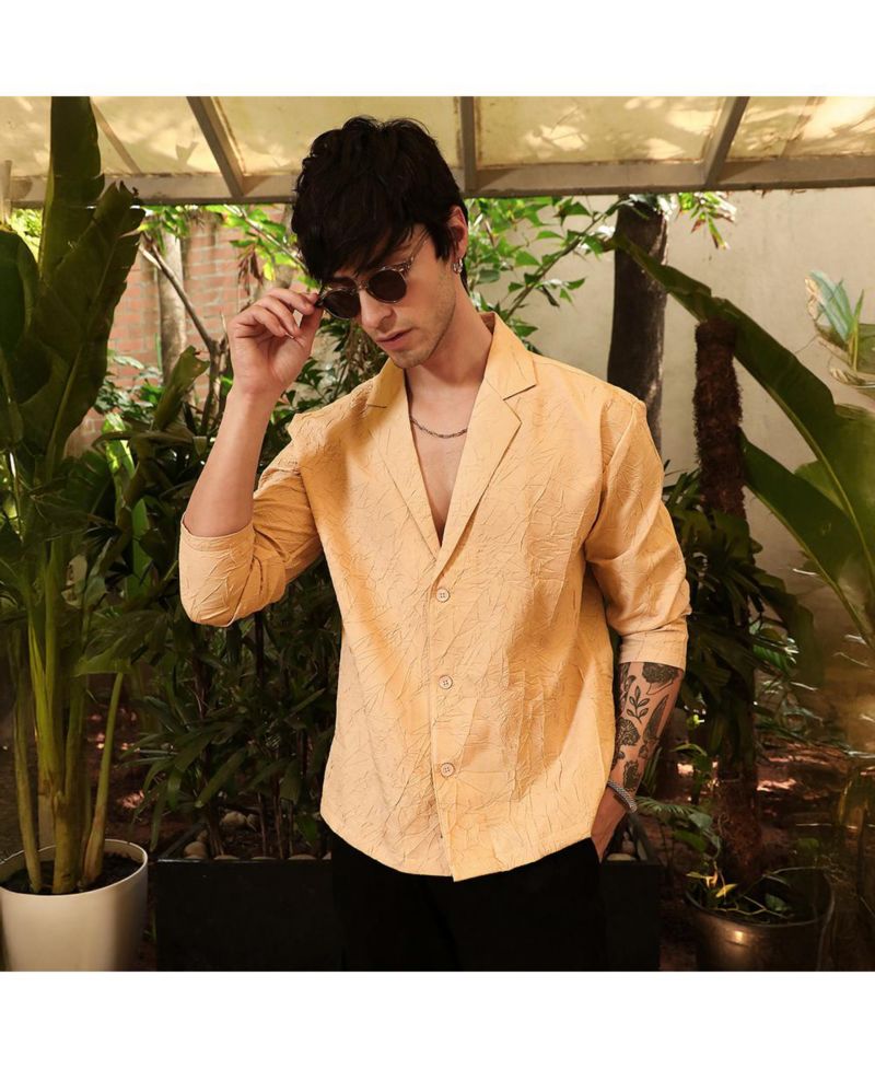 Men's Buff Beige Wrinkled Korean Oversized Shirt