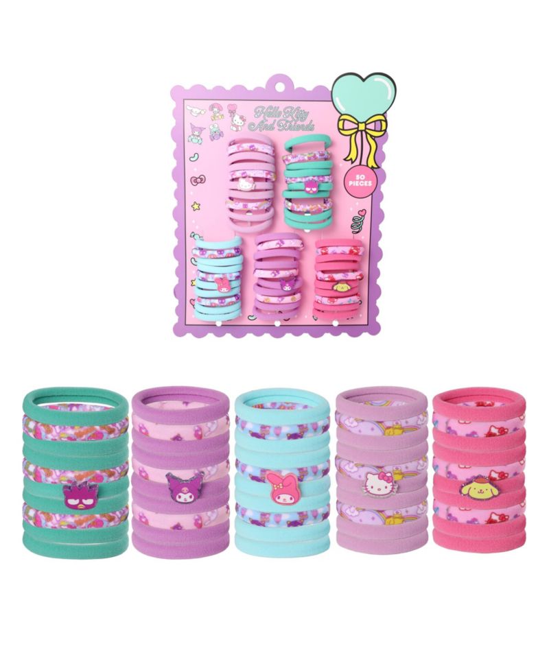 and Friends Hair Ties in Bulk 50 Pieces Official License, Sanrio Hair Accessories with My Melody, Kuromi and More