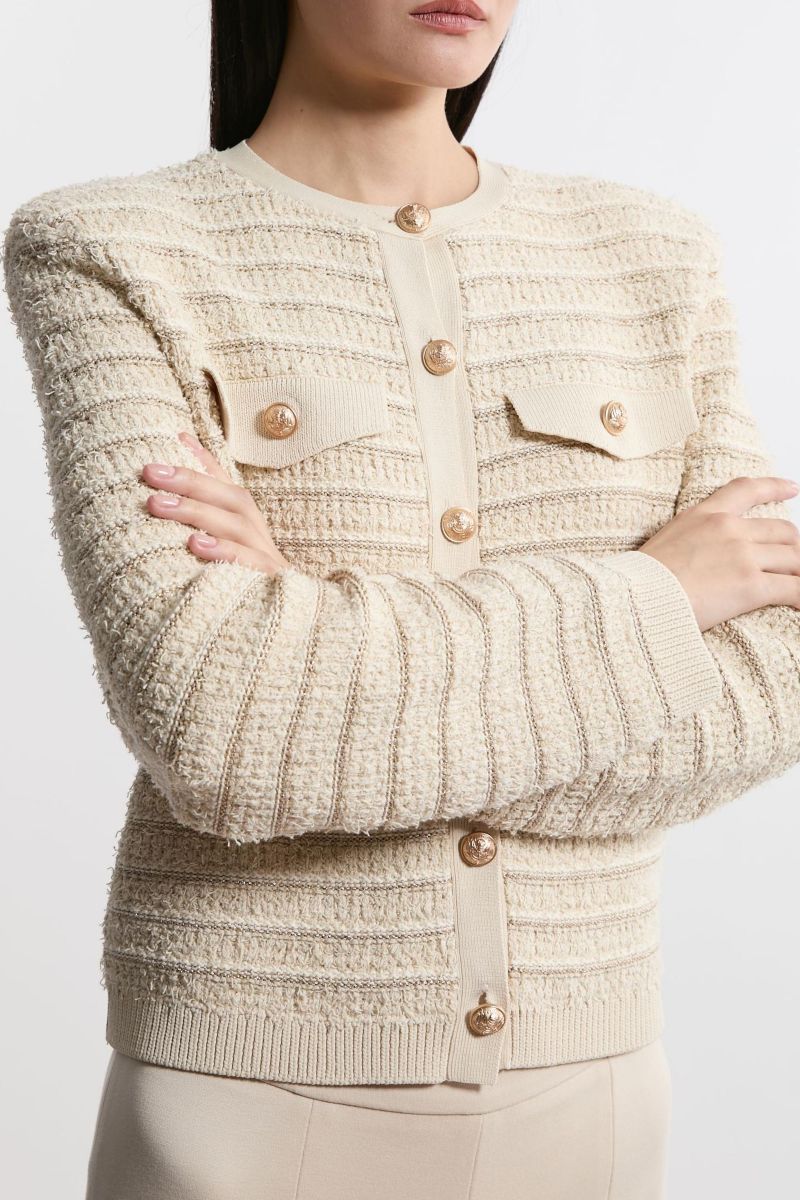 Women's Textured Military Trim Knit Jacket