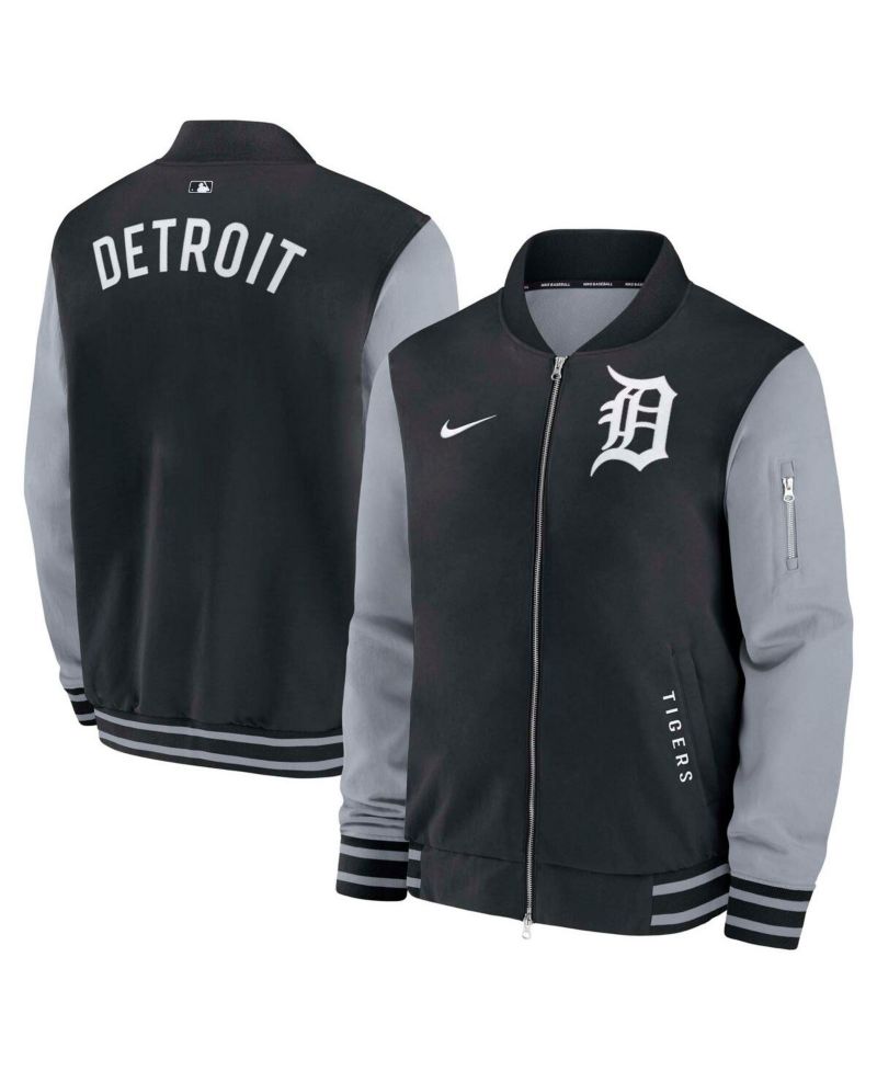 Men's Black/Gray Detroit Tigers Authentic Collection Dugout Full-Zip Bomber Jacket