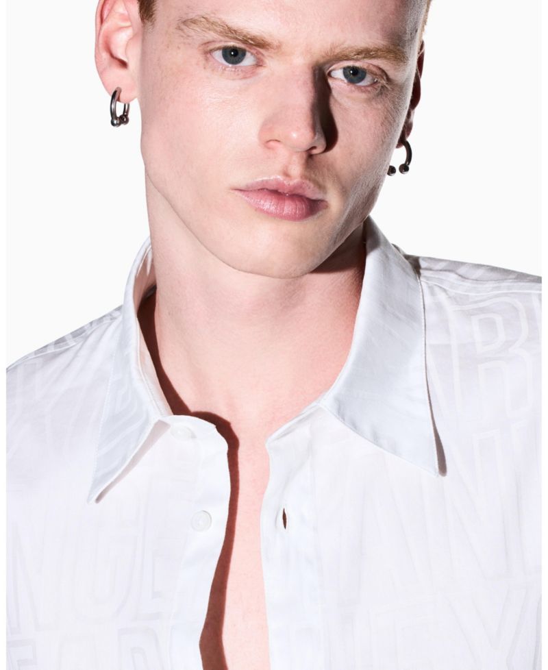 Men's Cotton Jacquard All Over Logo Woven Shirt
