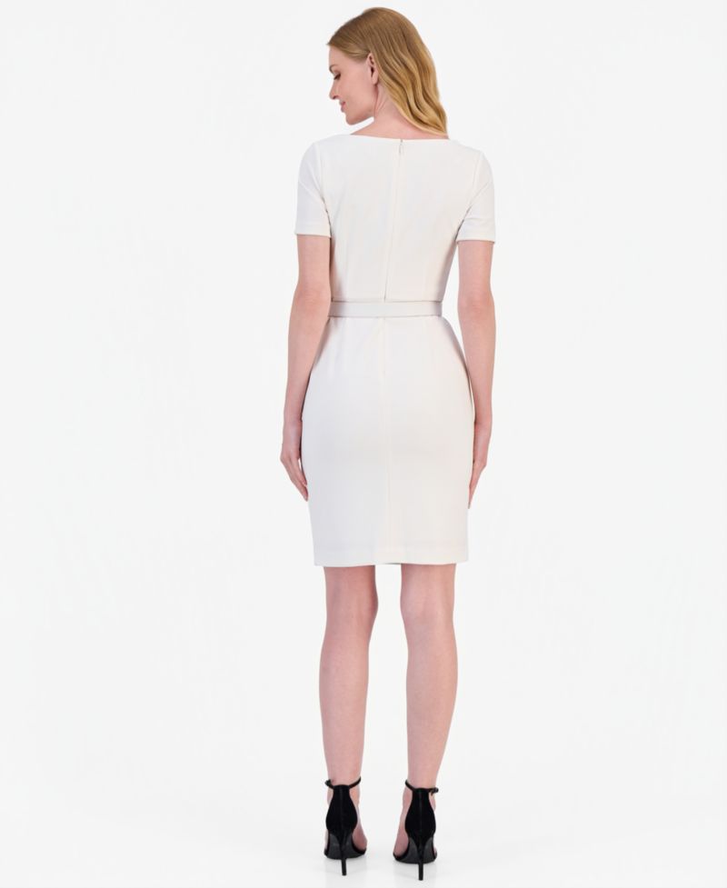 Women's Asymmetric-Neck Scuba Sheath Dress