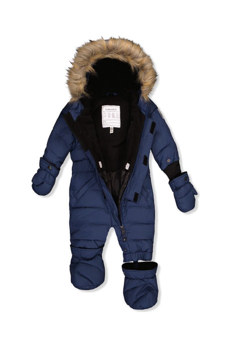 Baby Unisex Original One Piece Puffy Snowsuit with Removable Mittens and Boots.