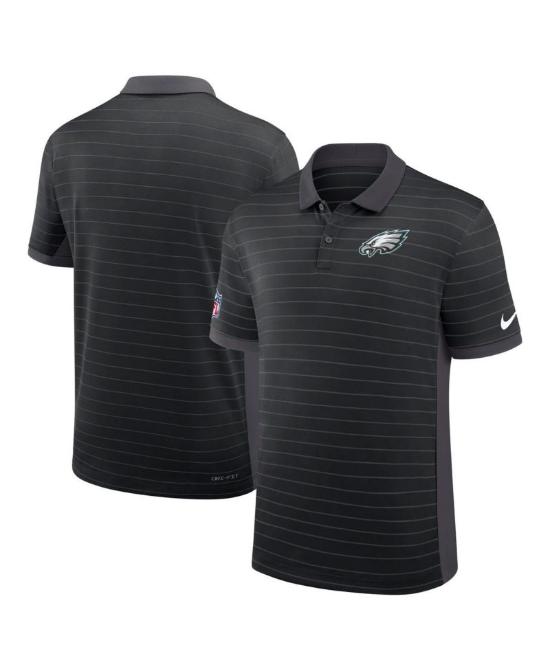 Men's Black Philadelphia Eagles Sideline Victory Stripe Performance Polo Shirt