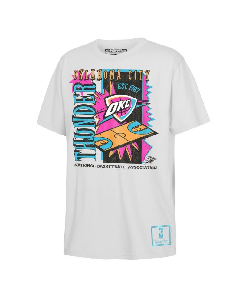 Big Boys and Girls White Oklahoma City Thunder Neon Court Shock T-Shirt