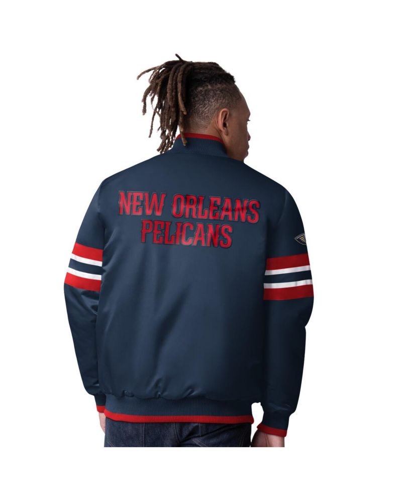 Men's Navy New Orleans Pelicans Scout Varsity Satin Full-Snap Jacket