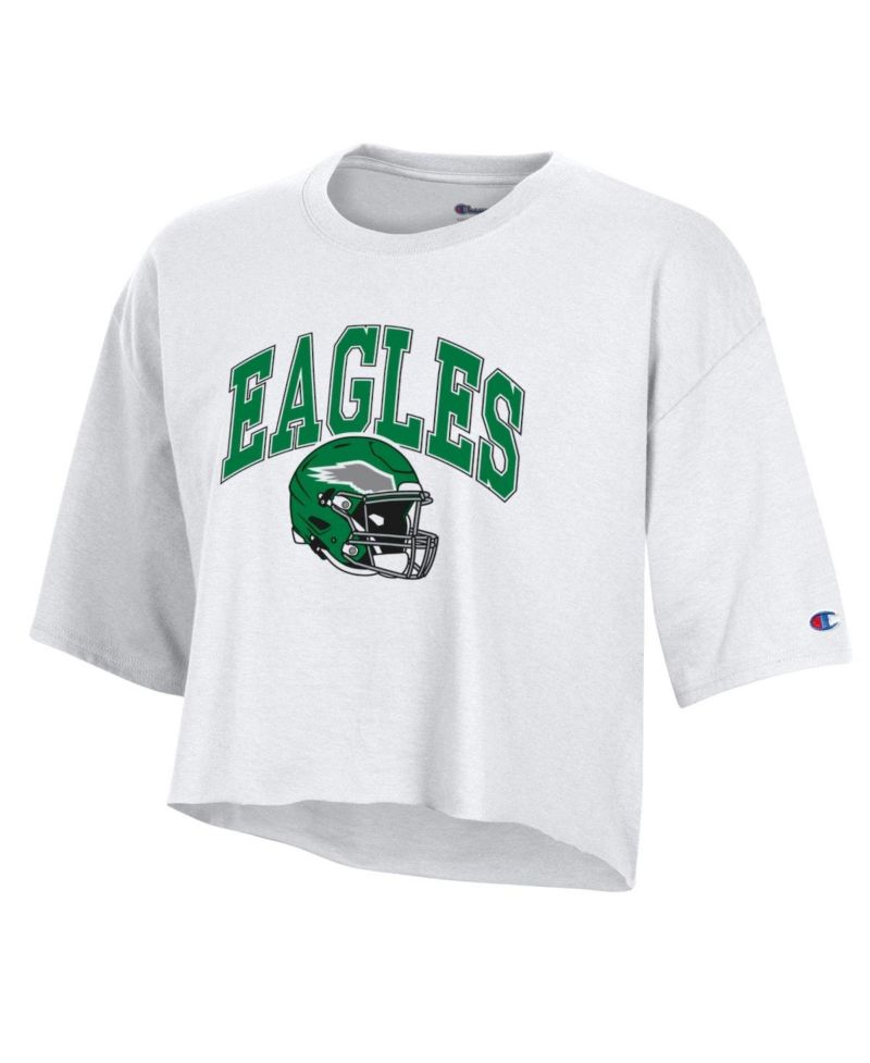 Women's White Philadelphia Eagles Boyfriend Cropped T-Shirt
