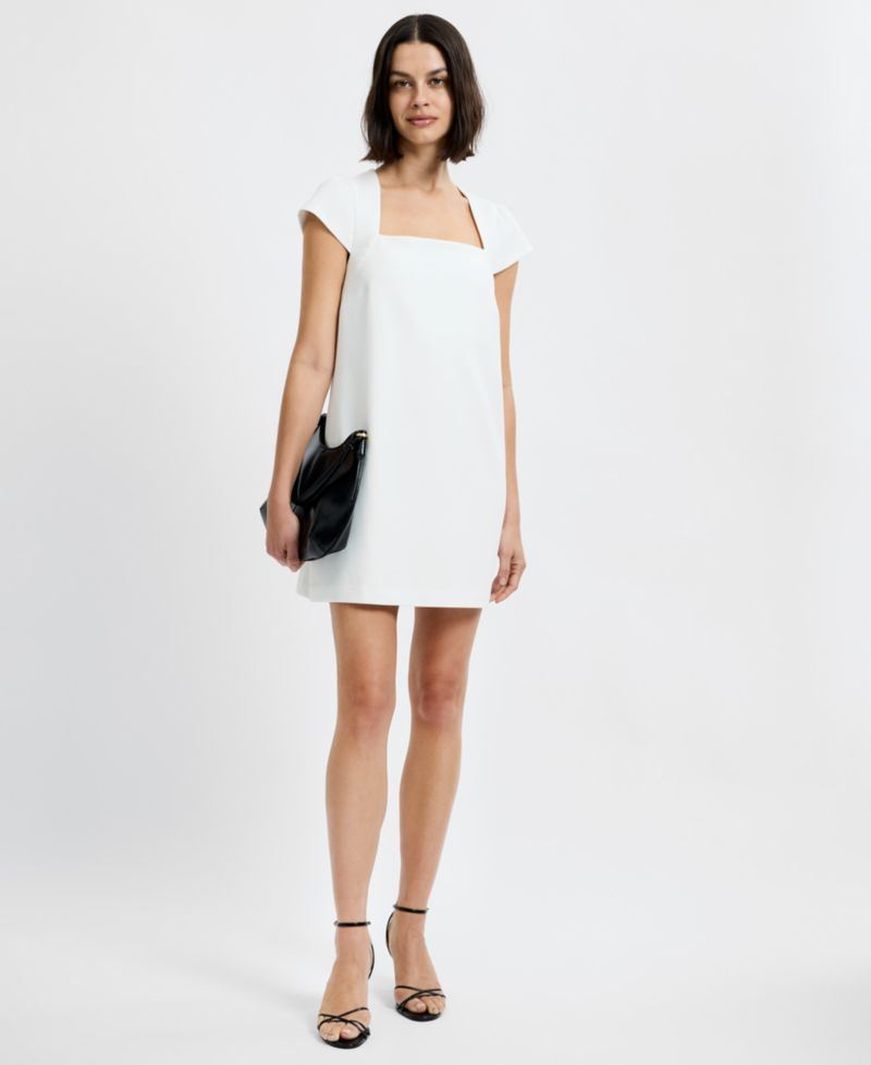 Women's Square Neck Whisper Cap Sleeve Shift Mini Dress