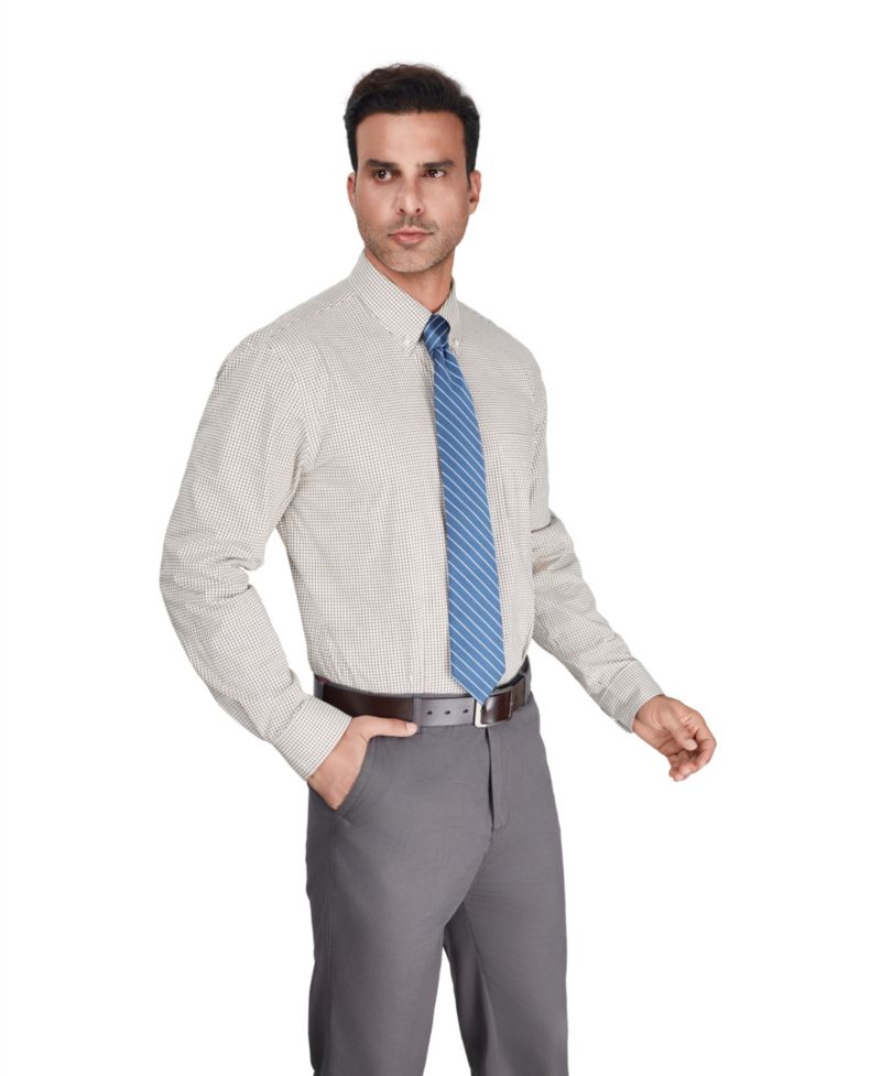 Men's Regular-Fit Brown Plaid Dress Shirt