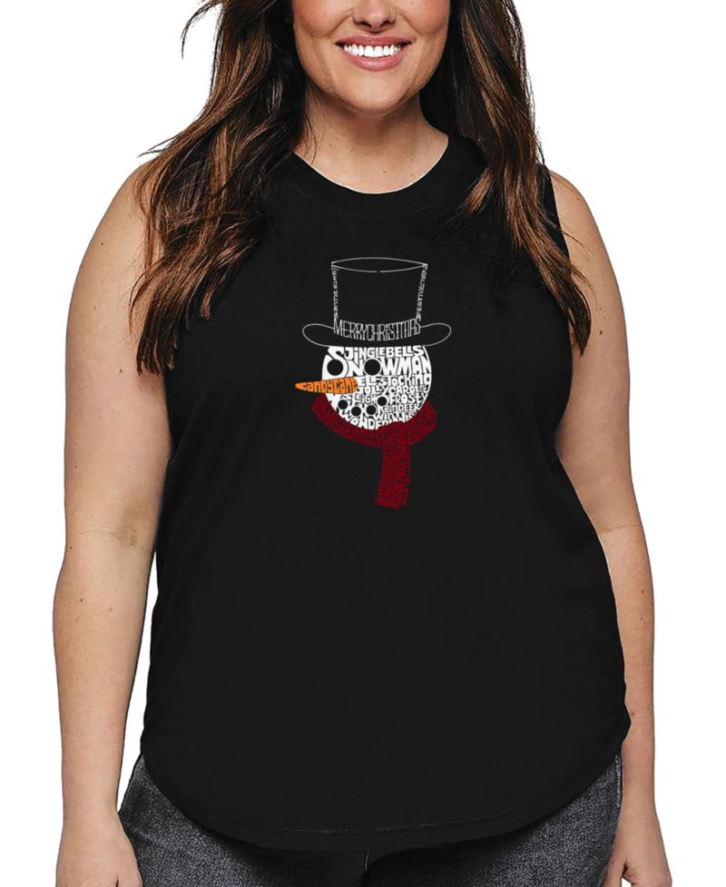 Plus Size Snowman Face Word Art Tank Top