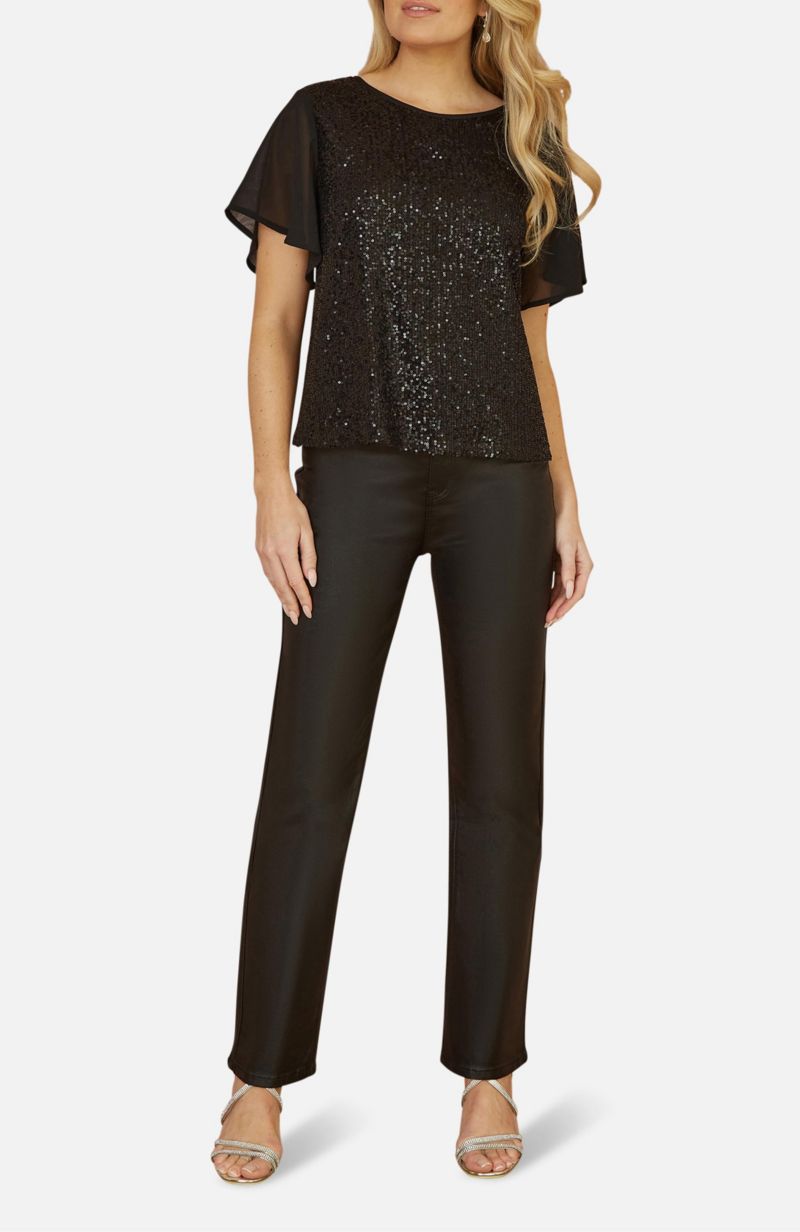 Women's Sheer Sleeve Sequin Top
