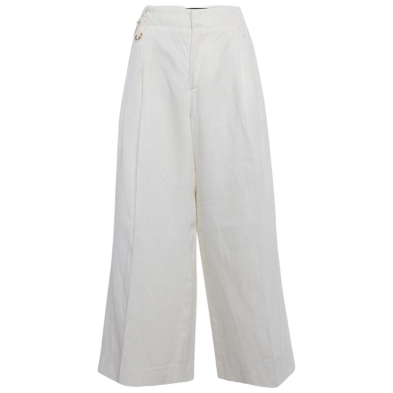 Women's Off-White Linen Wide-Leg Cropped Pants